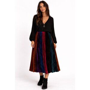Vintage Velvet Broom Skirt 36” Rayon Jewel Tone Pleated Boho Witchy Midi/Maxi